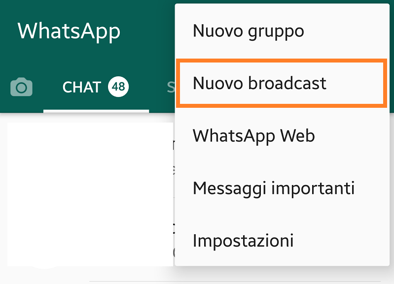 come creare lista broadcast Whatsapp