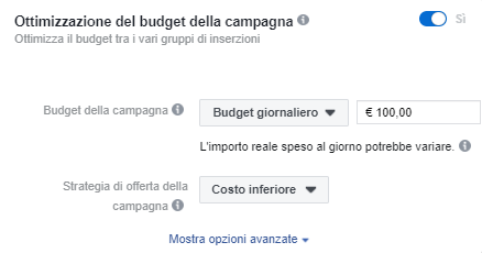 impostazione budget promo facebook