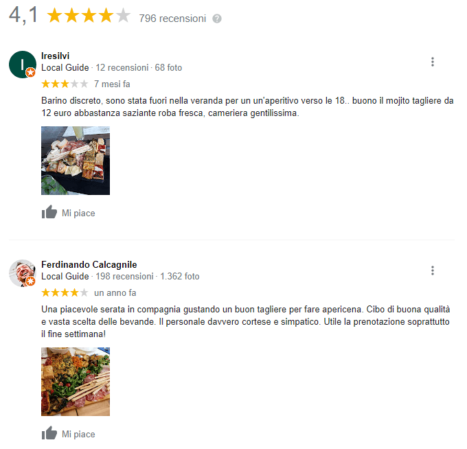 recensioni google su un bar di torino